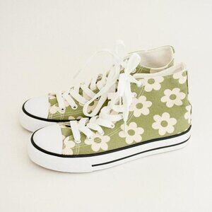 American Eagle Green Floral Daisy High Top Sneakers, US 7